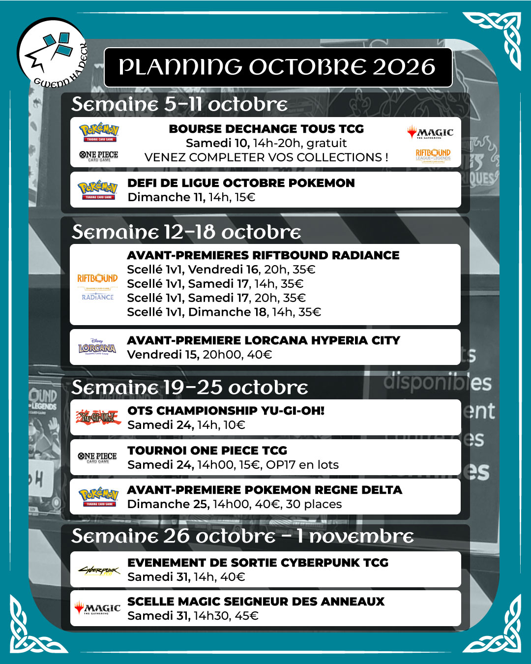 Planning Octobre